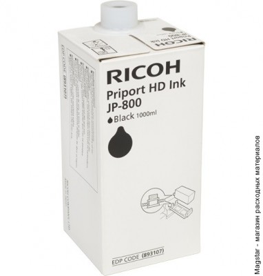 Чернила для дупликаторов Ricoh 893107 тип JP800 черные, высокой плотности, 6 картриджей x 1000 мл